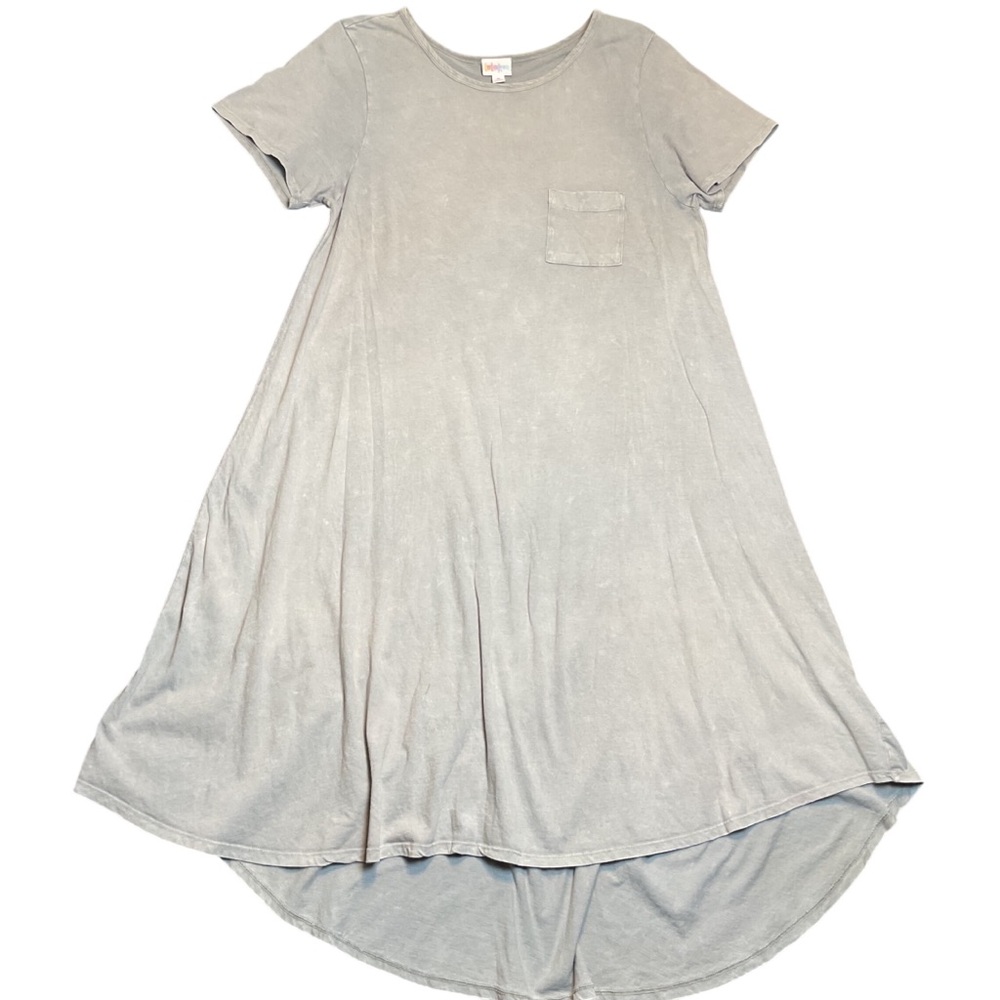 LuLaRoe Dress Women’s Light Gray Relaxed Pocket Tee Pullover Swing Cotton Long